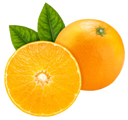 Fresh Orange fruit with leaf on white background. Japanese Ehime Orange with slices isolate on PNG File.