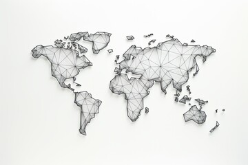 World Map with Interconnected Network Lines, Representing Global Connectivity, on an Isolated White Surface, Generative AI
