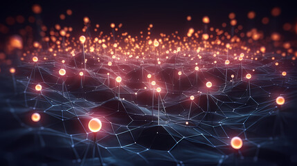 Obraz premium Futuristic technology background of digital glowing waves and network system