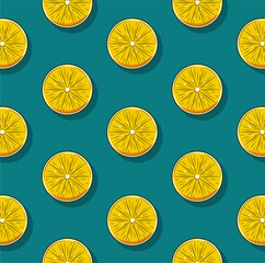 Cartoon Lemon slices pattern on turquoise color background - Illustration