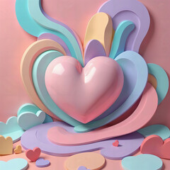 Rainbow Love Celebration with Hearts Ai generate illustration. 3D render. valentine concept. abstract background. romantic decoration. art freefrom design. LGBT pastel color design. creative object