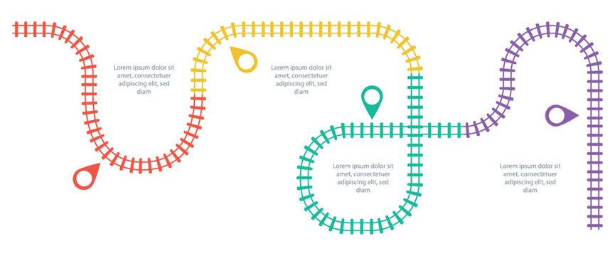 Railroad tracks, railway simple icon, rail track direction, train tracks colorful vector illustrations. Timeline Infographic elements, simple illustration on a white background.