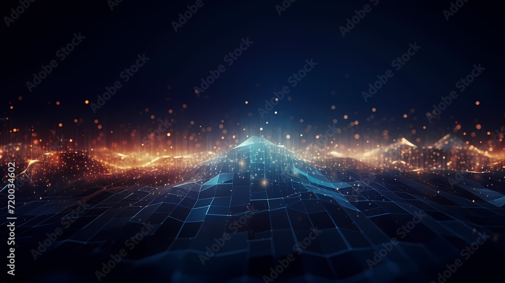 Poster futuristic technology background of digital glowing waves and network system