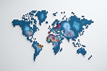 World Map with Pixel Art Style, Adding a Playful Touch to Global Representation, on a White Surface, Generative AI