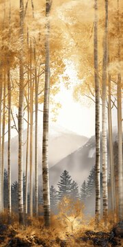 Golden Hues Forest Dreamscape - Serene Woodland Artistic Wallpaper