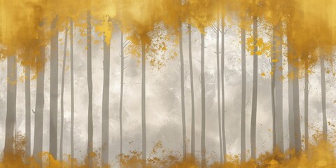 Golden Serenity: White and Gold Forest Aesthetic Wallpaper Art