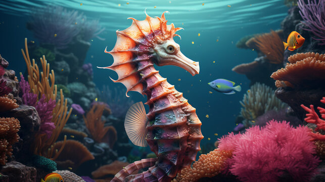 Hippocampus the seahorse swimming