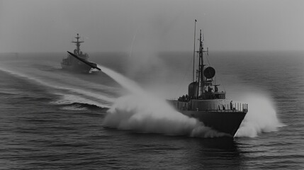 A missile fired from a military ship - obrazy, fototapety, plakaty