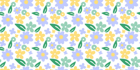 Trendy floral seamless pattern illustration. Colorful pastel  backdrop with daisy flower
