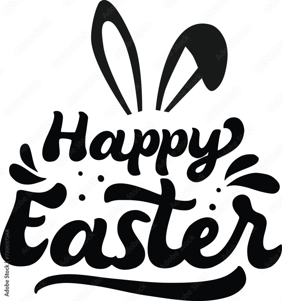 Poster happy easter letter in a bold script font with bunny ears. zip file contains eps, jpeg and png forma