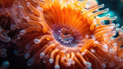 nemone actinia texture close up underwater reef sea coral background - obrazy, fototapety, plakaty