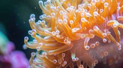 nemone actinia texture close up underwater reef sea coral background - obrazy, fototapety, plakaty