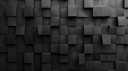 Fotobehang 3d realistic dark wall of cubes abstract background © fledermausstudio