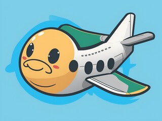 Naklejka premium cartoon airplane on the sky,airplane with the cloudy sky, airplane clipart