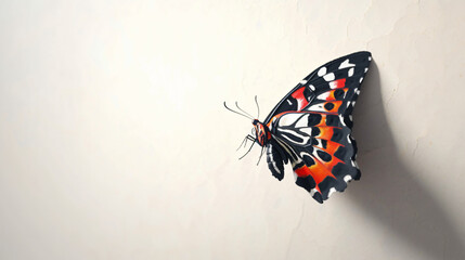 Fototapeta na wymiar A butterfly hanging on a wall side view