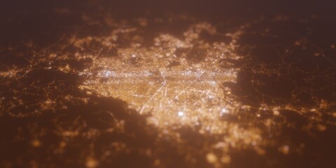 Street lights map of Guadalajara (Mexico) with tilt-shift effect, view from north. Imitation of macro shot with blurred background. 3d render, selective focus
