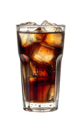 a glass of cola with ice on a transparent background