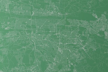 Fototapeta premium Stylized map of the streets of Pretoria (South Africa) made with white lines on green background. Top view. 3d render, illustration