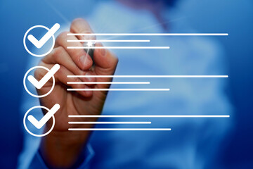   Survey form, check marks on checklist, document control, filling online form and answering...