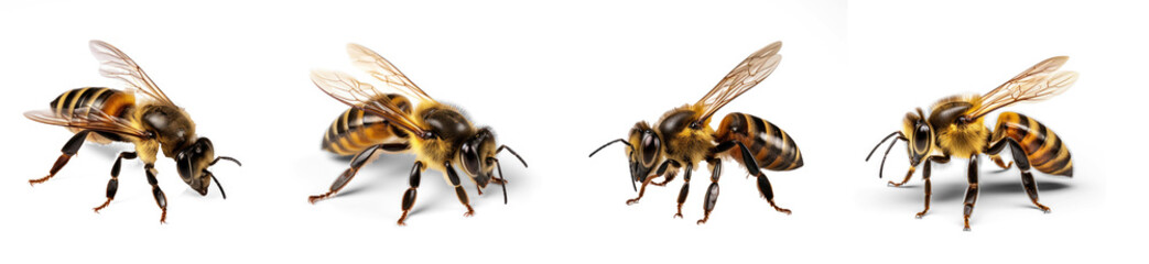Set of honey bee landing  on transparency background PNG - obrazy, fototapety, plakaty