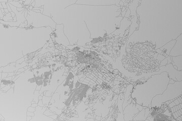 Map of the streets of Jelalabad (Afghanistan) made with black lines on grey paper. Top view. 3d render, illustration