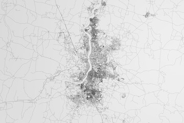 Map of the streets of Kolkata (India) on white background. 3d render, illustration