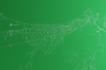 Map of the streets of Mascat (Oman) made with white lines on green paper. Rough background. 3d render, illustration