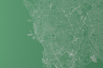 Stylized map of the streets of Manila (Philippines) made with white lines on green background. Top view. 3d render, illustration - obrazy, fototapety, plakaty