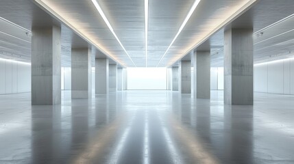 modern showroom with empty floor for car park and concrete corridor background template