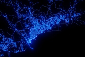 Street map of Panama made with blue illumination and glow effect. Top view on roads network - obrazy, fototapety, plakaty