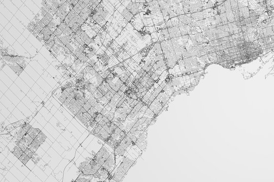 Map of the streets of Mississauga (Canada) on white background. 3d render, illustration