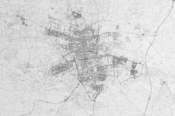 Fototapeta na wymiar Map of the streets of Lodz (Poland) on white background. 3d render, illustration