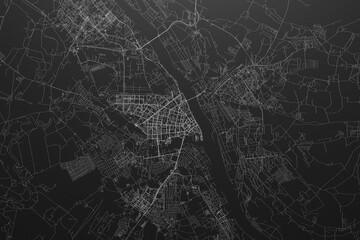 Street map of Yaroslavl (Russia) on black paper with light coming from top