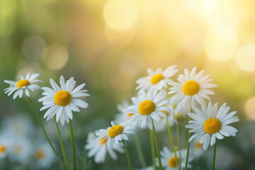 White daisies on a blurred background. Chamomile field. generative AI