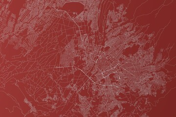Map of the streets of Arequipa (Peru) made with white lines on red background. Top view. 3d render, illustration - obrazy, fototapety, plakaty