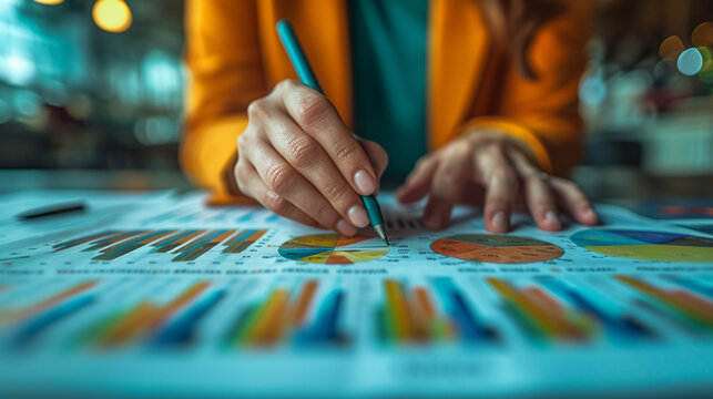 Business meeting, study of diagrams, vector diagrams, images of diagrams on the table