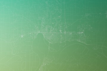 Map of the streets of Evansville (Indiana, USA) made with white lines on yellowish green gradient background. Top view. 3d render, illustration
