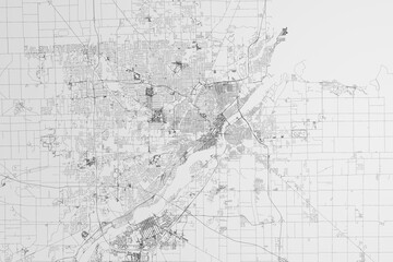 Map of the streets of Toledo (Ohio, USA) on white background. 3d render, illustration - obrazy, fototapety, plakaty