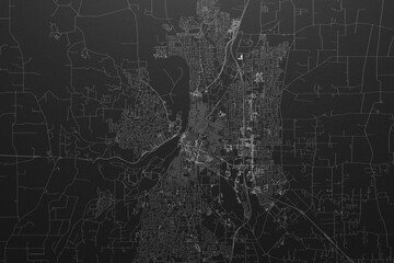 Street map of Salem (Oregon, USA) on black paper with light coming from top