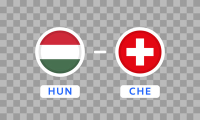 Hungary vs Switzerland Design Element. Flag Icons isolated on transparent background. Football Championship Competition Infographics. Announcement, Game Score Template. Vector graphics