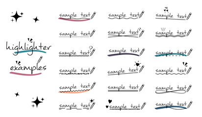 Underlined Sample Text Icons Set - Different Simple Flat Vector Illustrations Isolated On White Background