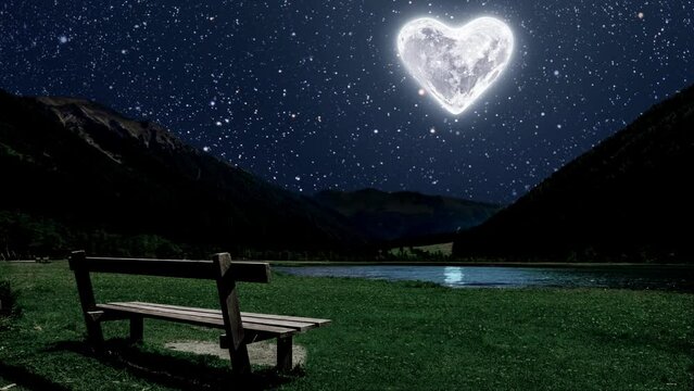 a moon heart-shaped shines over sea on valentine's day 