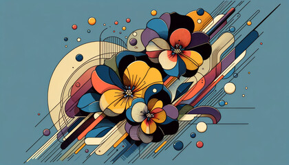 Abstract Geometric Wallflower Blossoms Artistic Illustration