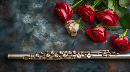 Silver flute notes and roses.