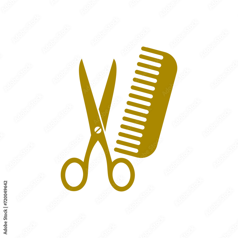 Poster scissors and comb icon isolated on transparent background