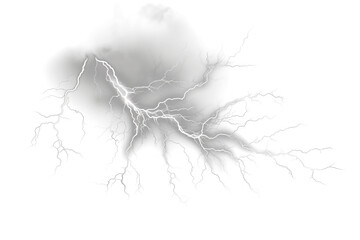 Realistic lightning strikes on transparent background, adding drama and intensity to your designs