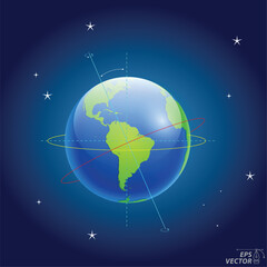 earth axis diagram with pole and equator. 3D Illustration