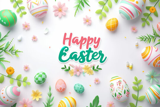 Happy Easter banner with a modern and elegant design incorporating subtle spring elements on a  white background.