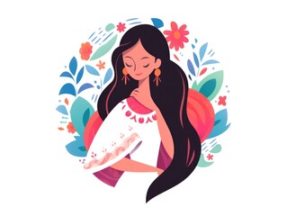 Glamour beautiful indian woman with long hair. Modern flat illustration on white background