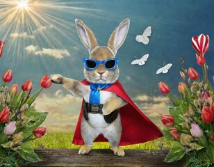An Easter bunny in a superhero cape, ready to save the day and spread festive cheer.